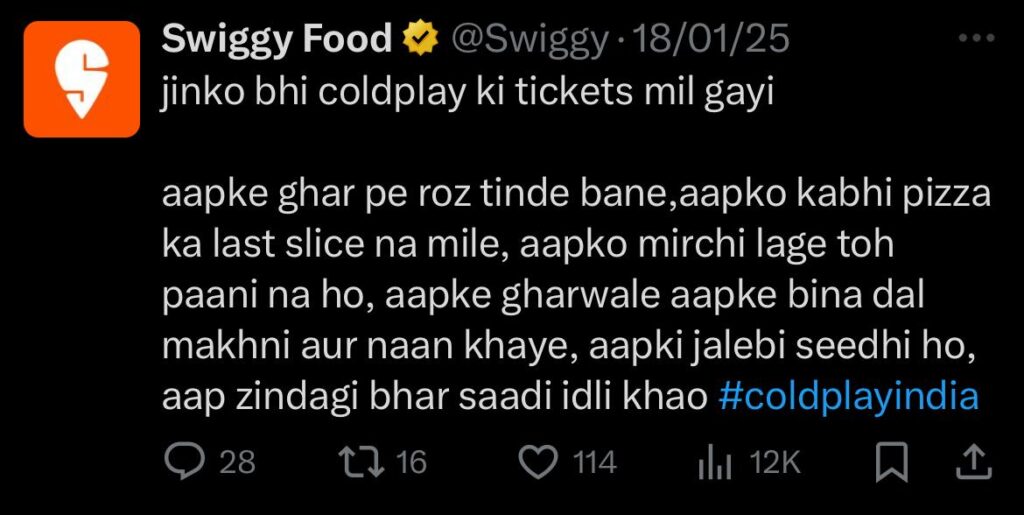 swiggy india tweet envying on people who got tickets