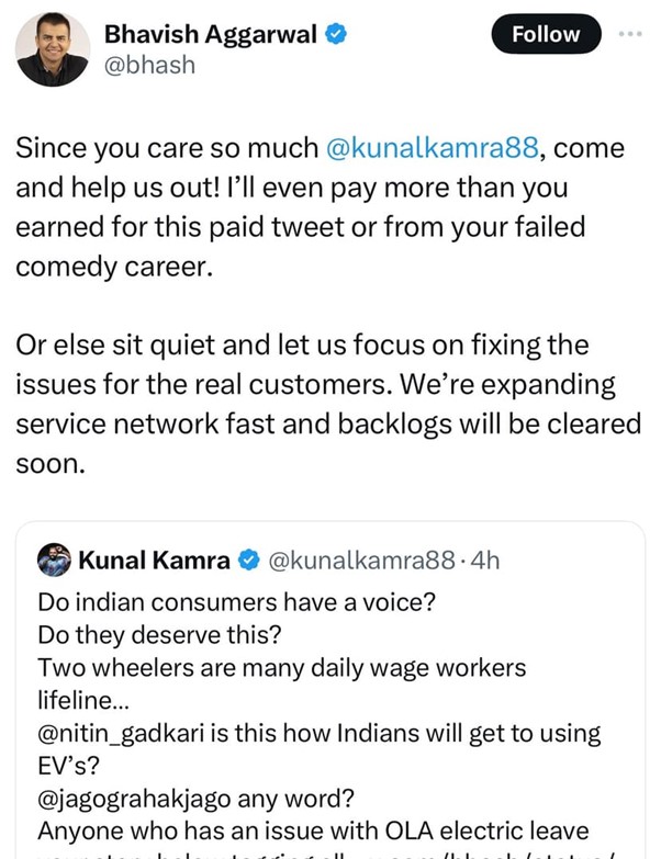 Bhavish Aggarwal and Kunal Kamra row over Ola Ev’s